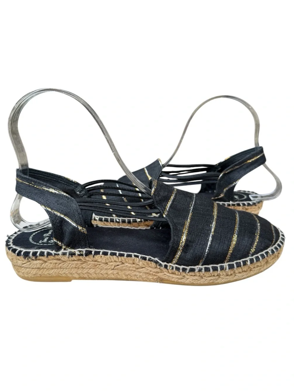Toni Pons Black Gold Stripe Slingback Espadrilles EU Size 40 US 9 Euro Summer